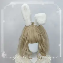純白のフェイクウサギ耳ヘアクリップ【ラブリー・ロリータ風・ふわふわウサギデザイン】