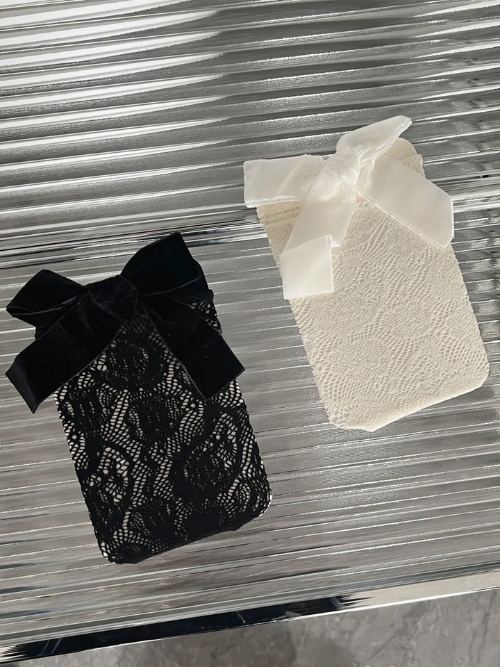 ブラック ショートソックス【シルクサテン・リボンデザイン・レディース用・春夏向け】