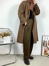 高級感あるウール混ロングパンツ【秋冬用・ハイウエスト・ワイドレッグ・フィット】
