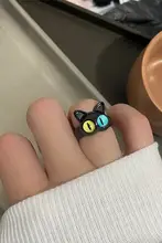 個性的でスタイリッシュな猫のデザインリング【可愛いデュオアイ・ユニークデザイン】