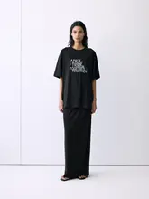 夏用 コットン混紡のウエストゴム付きストレートロングスカート【後ろスリットデザイン・優雅なシルエット】