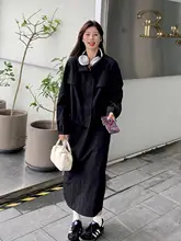 黒のカジュアルウェア【秋春用・女性・韓国風・スタイルアップ】（セットアップ対応）