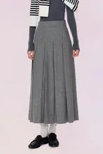 羊毛混合の高密度ツイードプリーツスカート【ヴィンテージ風・ワイドプリーツ・Aライン】