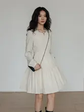 秋季用 ラウンドネックデザイン ボヘミアンスタイル 長袖ワンピース【リネン製・Aライン・スリムフィット】