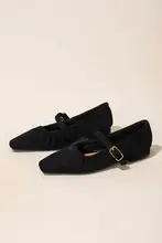 法式デザインのひだ付きマリージェーンフラットシューズ【粗めのヒール・浅めの口】（セットアップ対応）