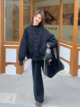 灰色のファッションニットコートとワイドパンツ【冬用・デザイン性高い】（セットアップ対応）