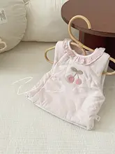 春秋用 ベビー 女の子用 軽量コットンベスト【刺繍チェリー・2色展開・薄手】
