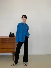 クラインブルーの純綿シャツ【春秋用・韓国風・ゆったりデザイン】