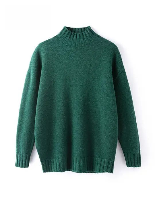 ハイネック厚手ウールニットトップス【ゆったりシルエット・秋冬用・無地】