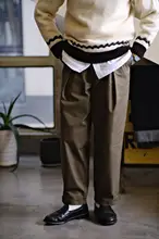 新剪裁の巻き返しダブルプリーツテーパードパンツ【クラシックで着回しに便利】