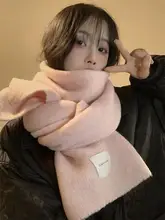 羊毛混紡ピンクニットスカーフ【女性用・冬用・小さめ・保温・首回り対応】