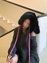 大耳ウサギの毛糸帽子【秋冬用・ブラック・かわいい・防寒・保温】