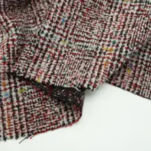 厚手のドレープ感のある生地【ワインレッド・チェック柄・サークル編みウール・コート用】（セットアップ対応）