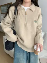 フレンチカジュアル ポロネック 半身ジッパー ワイドニットセーター【秋冬用・厚手・フィット】