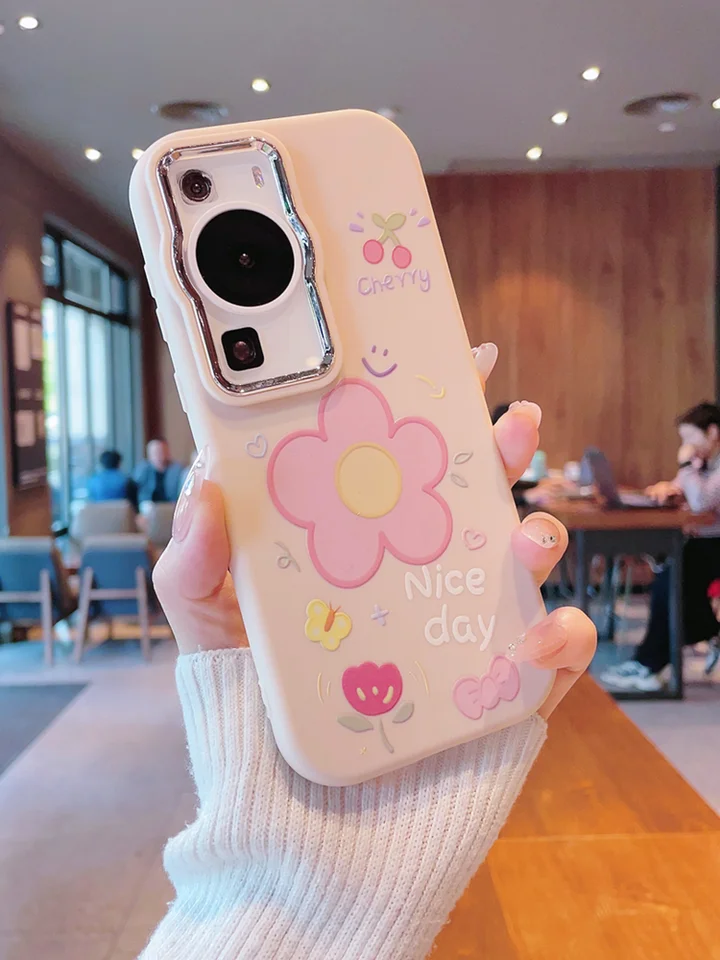 可愛いデザインのスマートフォンケース【ピンクの小花柄・防衝撃・Huawei P40 Pro/P50 Pro/P60対応】