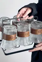 耐熱ガラス製 テーブル用ティーカップセット【新中式デザイン・防熱・ジュース・コーヒー用】