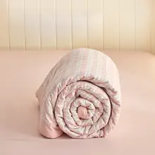 洗える薄手チェック模様エアコン用ケット【夏用・コットン製・ピンク】