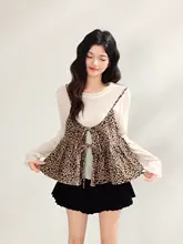 イエロー・ヒョウ柄キャミソール【春夏用・ルーズフィット・長袖Tシャツ】（セットアップ対応）