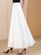 華やかな印象の白色シフォン半身スカート【Aライン・高腰・大きめの裾・中丈】