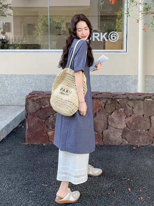 感あるチェックシャツとワイドパンツのセットアップ（セットアップ対応）