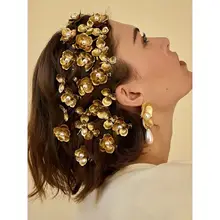 金色パールフラワーのバナナクリップ【ヴィンテージスタイル・高級感・小さな前髪用】