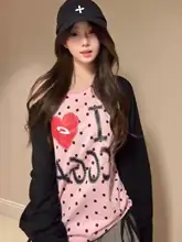 ハート柄 ドットデザインの長袖Tシャツ【春秋用・ゆったりシルエット・カジュアル】