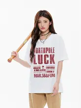 アメリカンスタイルのプリント入り半袖Tシャツ【レトロデザイン・ゆったりシルエット・女性用】