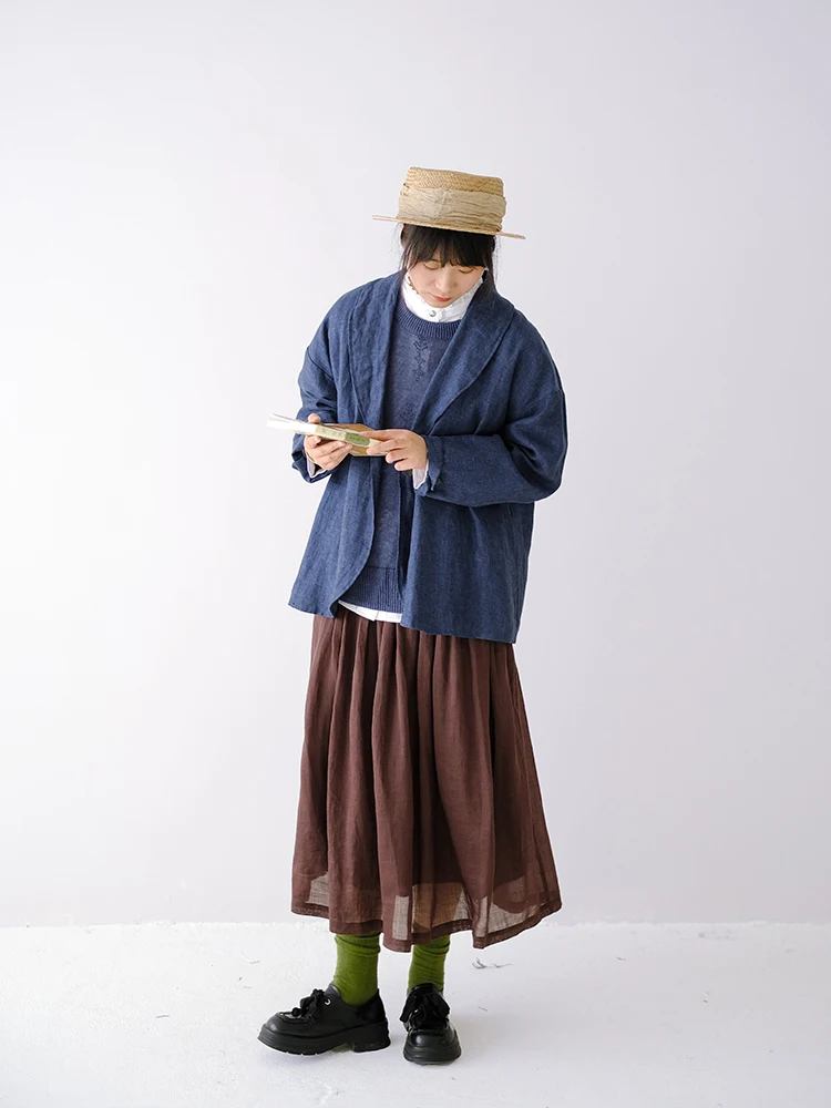 リネン製 シングルボタンコート【春季・ゆったり・カジュアルスタイル】 韓国ファッションの定番アイテム