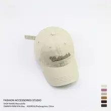 ユニセックス レトロ風 ダメージ加工ベースボールキャップ【刺繍・カジュアル・ワークスタイル】