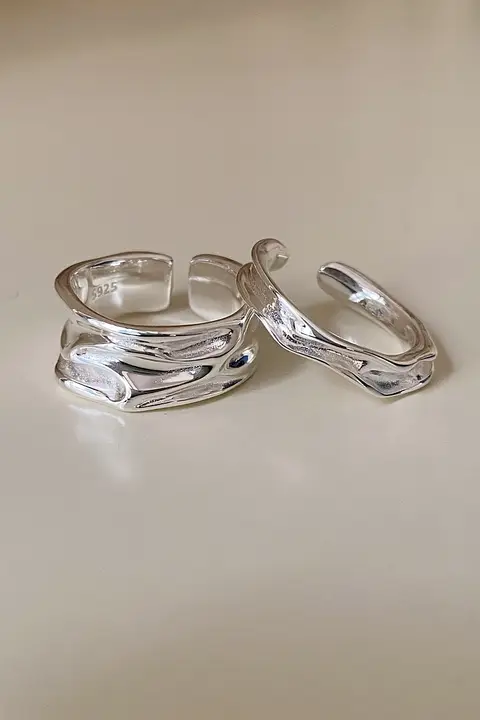 S925純銀製 不規則なしわ感のワイドリング【シンプルデザイン・インスタ風】