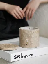 北欧スタイルの石材製収納筒【蓋付き・デスク用装飾品・収納容器】