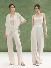 銀糸アクセントのスリット入りカジュアルパンツ【ゆったりストレートフィット】
