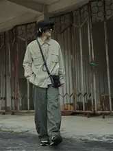 レトロチェック柄メンズシャツ【春季・ワークスタイル・ゆったりデザイン】（セットアップ対応）