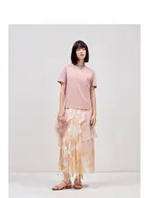 極上の柔らかさのピマコットン製女性用ルーズフィット白色クルーネックTシャツ【涼感素材】