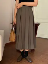 エレガントなブラックプリーツスカート【高腰・Aライン・ロング丈・秋春用】