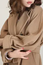 NZ 高級ツインボタンキャメルダブルフェイスカシミアコート【中長丈・厚手ウール使用】