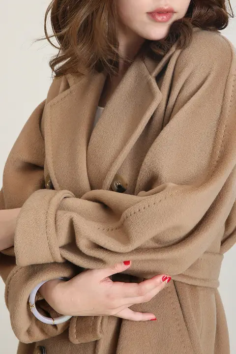 NZ 高級ツインボタンキャメルダブルフェイスカシミアコート【中長丈・厚手ウール使用】