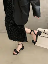 フランス風ハイヒールオープントゥサンダル【黒・粗いヒール・ローマスタイル・夏用】