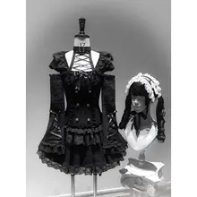 ワンピース レディース ロリータ クラシカルゴシック ドール風 ダーク クロスモチーフ レース ローウエスト ティアード 着痩せ