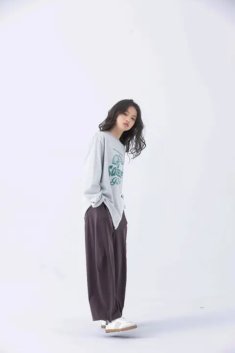 レモンイラストの花柄長袖Tシャツ【女の子用・春秋・スリットデザイン】（セットアップ対応）