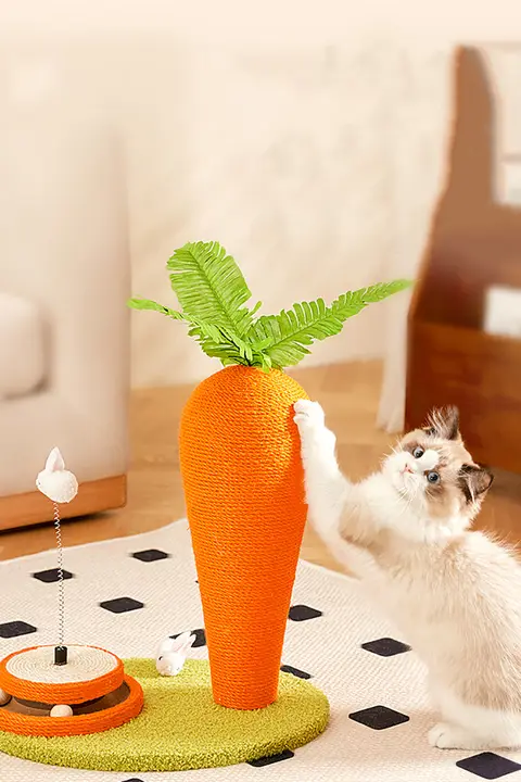 猫爪研ぎ＆キャットタワー一体型 ジュート製爪研ぎ柱【耐久性・立式・猫用おもちゃ】