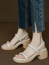 厚底オープントゥサンダル【真皮・粗めヒール・夏用・カジュアル】