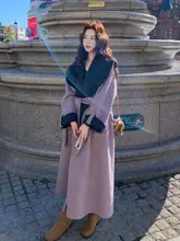 紫の高級感あるウールコート【中長丈・ルーズフィット・ダブルフェイス】
