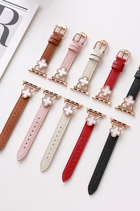 Apple Watch 用バンド レディース レザー ツイード風 クローバーモチーフ 上品 おしゃれ 夏「iserisewatch」