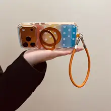 カラフルドットデザインの回転式スマホスタンド【iPhone用・高級感シリーズ・夏向け】