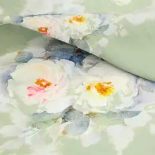 通気性のある薄手のシルクリネン生地【浅緑色・粉青色の牡丹柄・漢服・旗袍用】