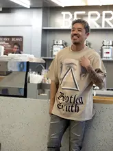 極上の柔らかさのコットン製ルーズフィットプリントTシャツ【丸首・ストリートスタイル・個性的デザイン】