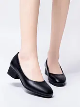 スクエアトゥ太ヒールパンプス【ブラック・ビジネス用・ソフトソール】