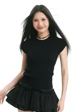 春夏向け 短袖ニットトップスとケーキデザインのスカート【小柄対応・ふんわりしたシルエット・夏用】（セットアップ対応）