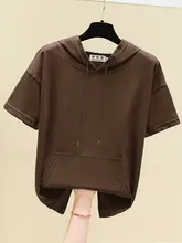 赤いフード付きTシャツ【薄手・ルーズフィット・コットン素材・夏用】